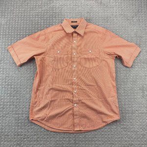 Sean John Shirt Men Medium M Orange White Checkered Button Up Classic Fit Diddy